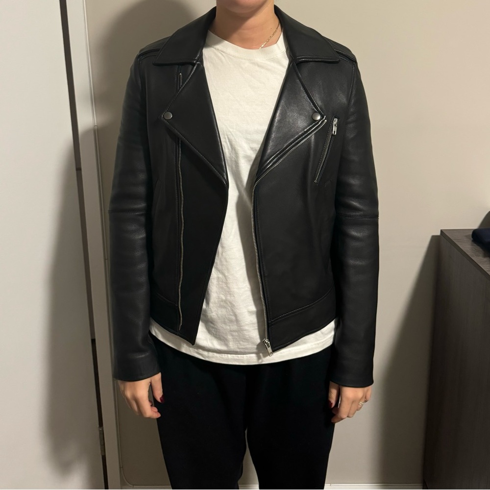 Theory Black Leather Biker Jacket